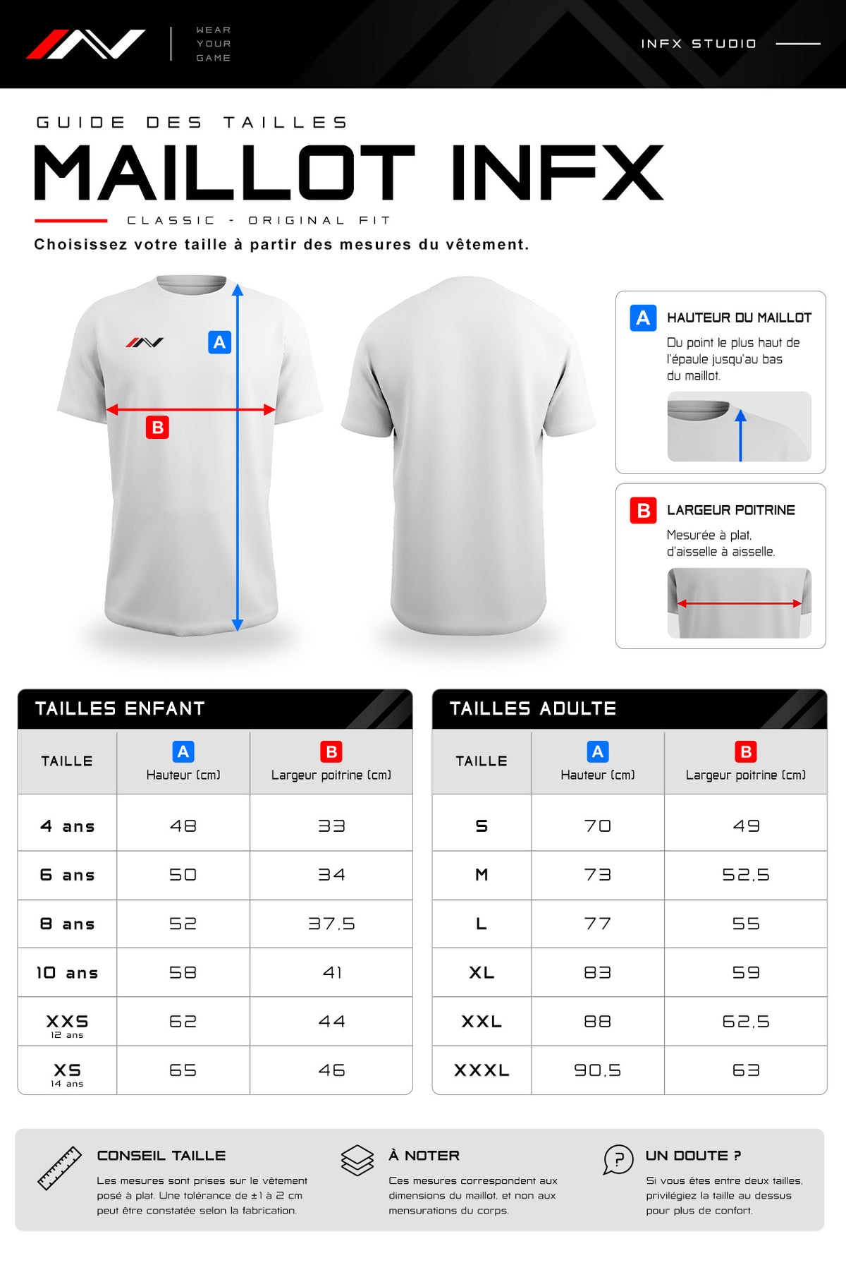 Guide des tailles — Maillot blanc Chroma eSport 2026 - Unisexe