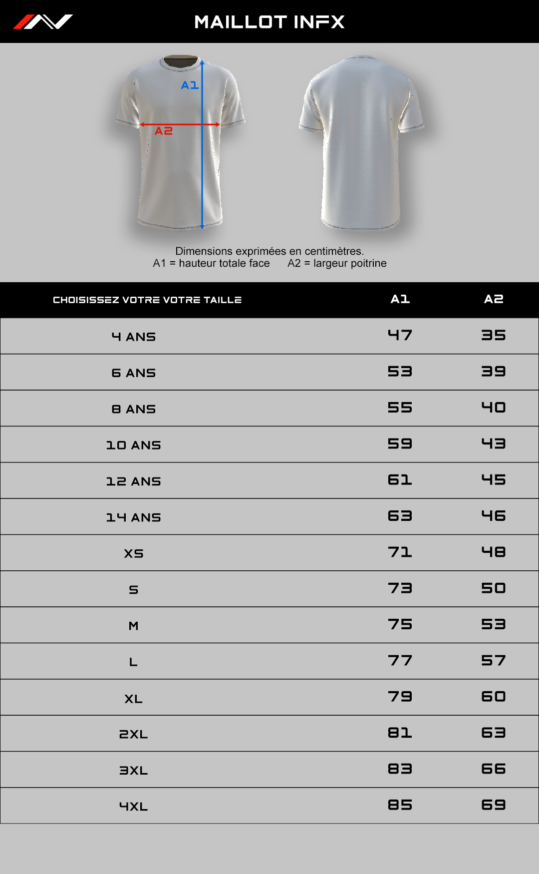 Guide des tailles — Short Chroma eSport blanc 2026 - Unisexe